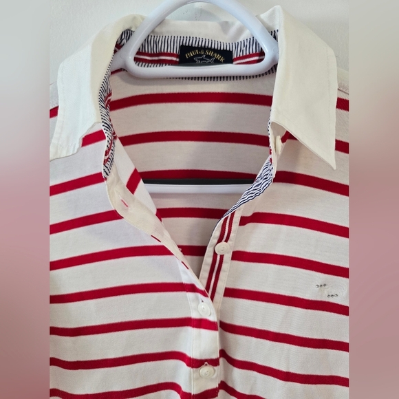 Paul Shark Yaht Retro Polo Red White Striped Long Sleeve Cotton Shirt Size XS - Picture 4 of 7